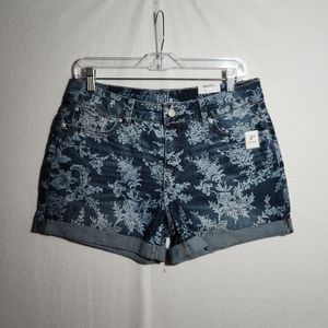 Women's Time And Tru 4" Relaxed Fit Mid-Rise Shorts  Size 10 Flowers Print NWT